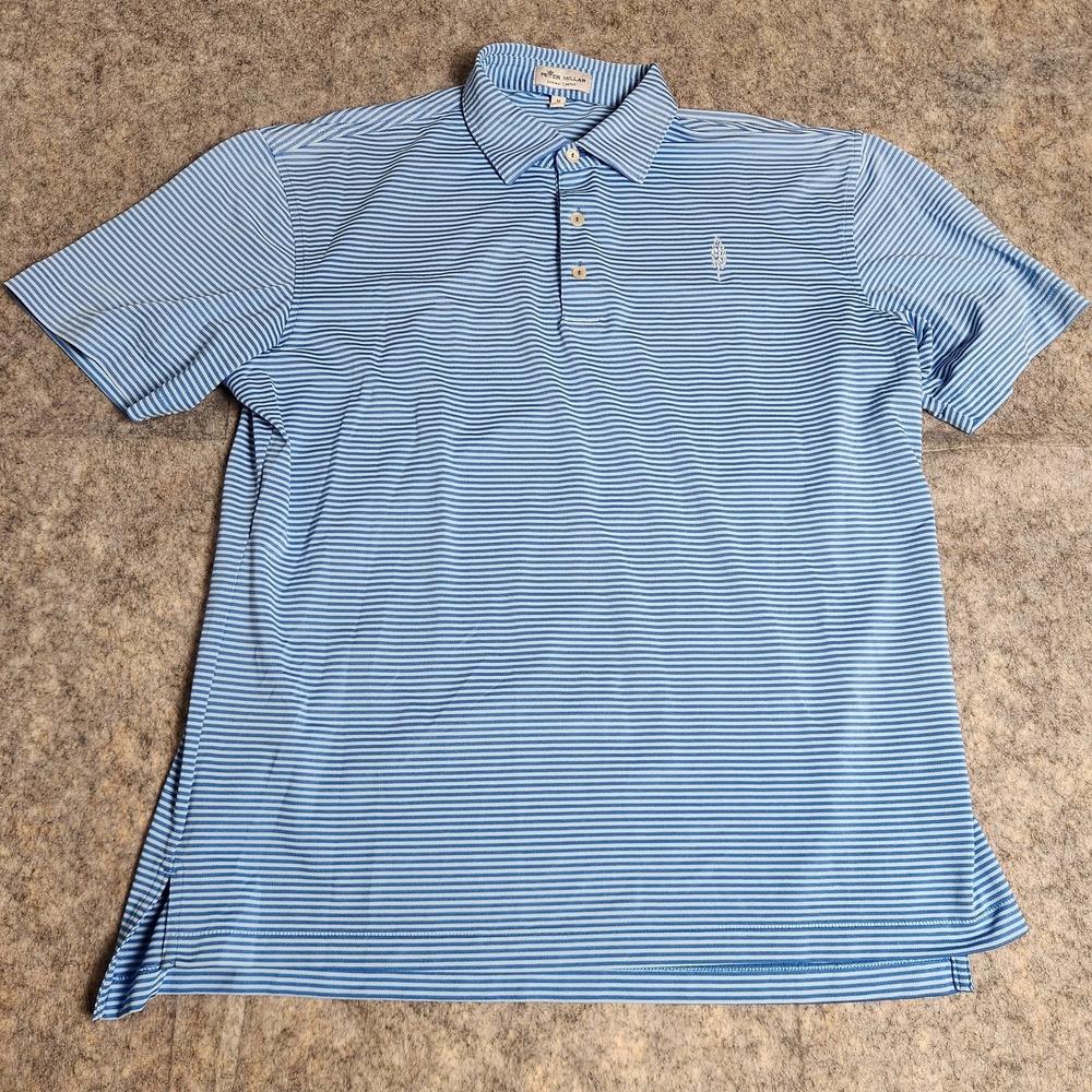 Peter Millar Summer Comfort Polo Shirt Men M Blue White Stripe Golf Preppy